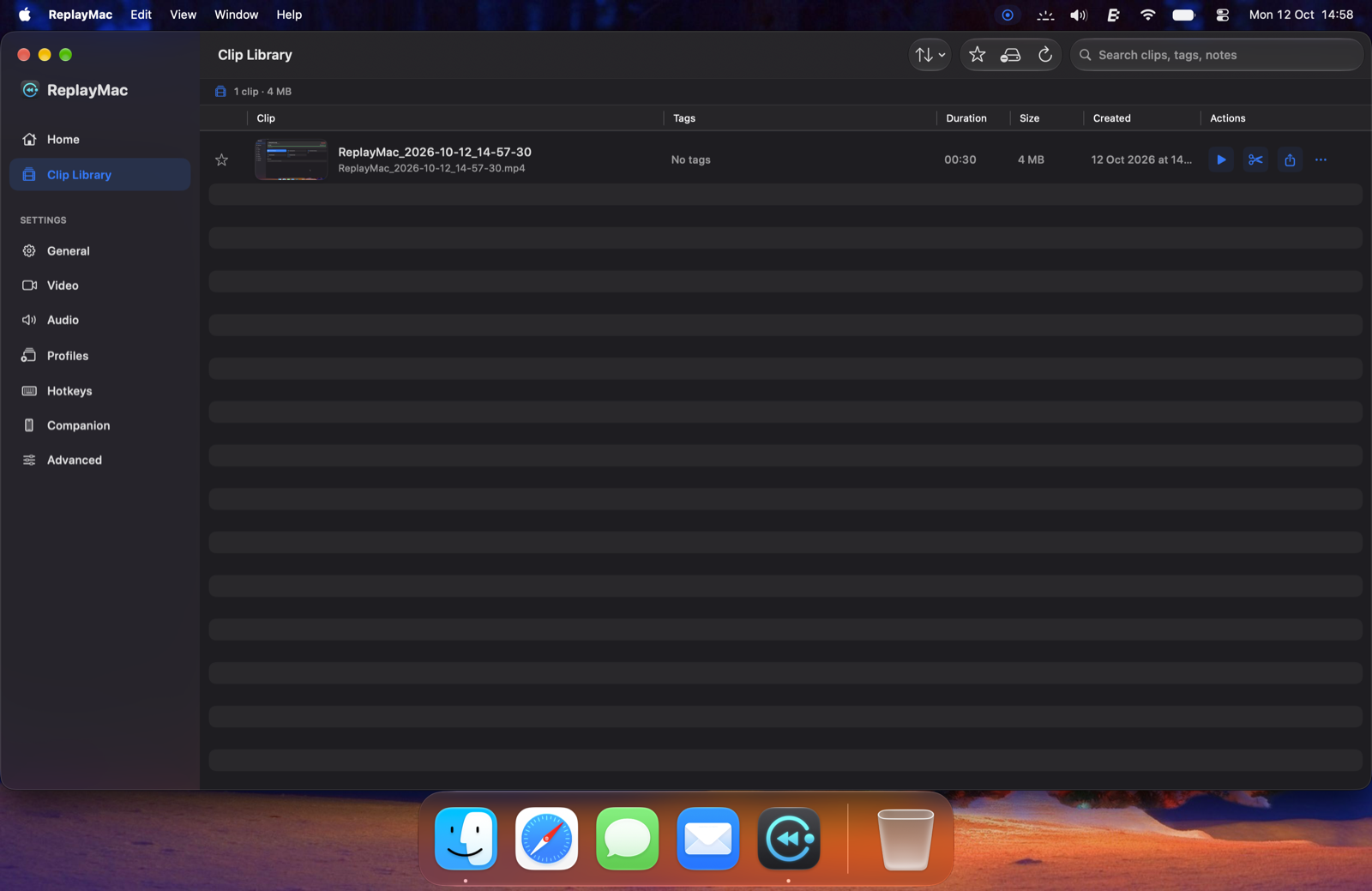 ReplayMac clip library window